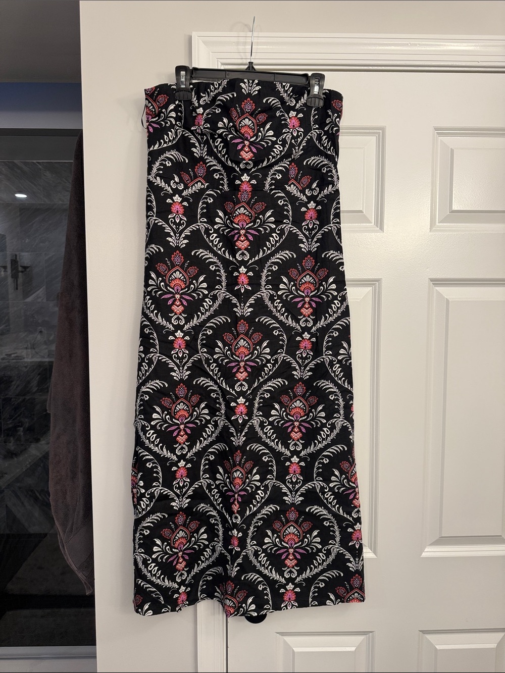 Ann Taylor Black Strapless Maxi Dress with Pink & White Floral Motif